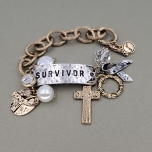 Silver & Gold Tone SURVIVOR Charm Bracelet